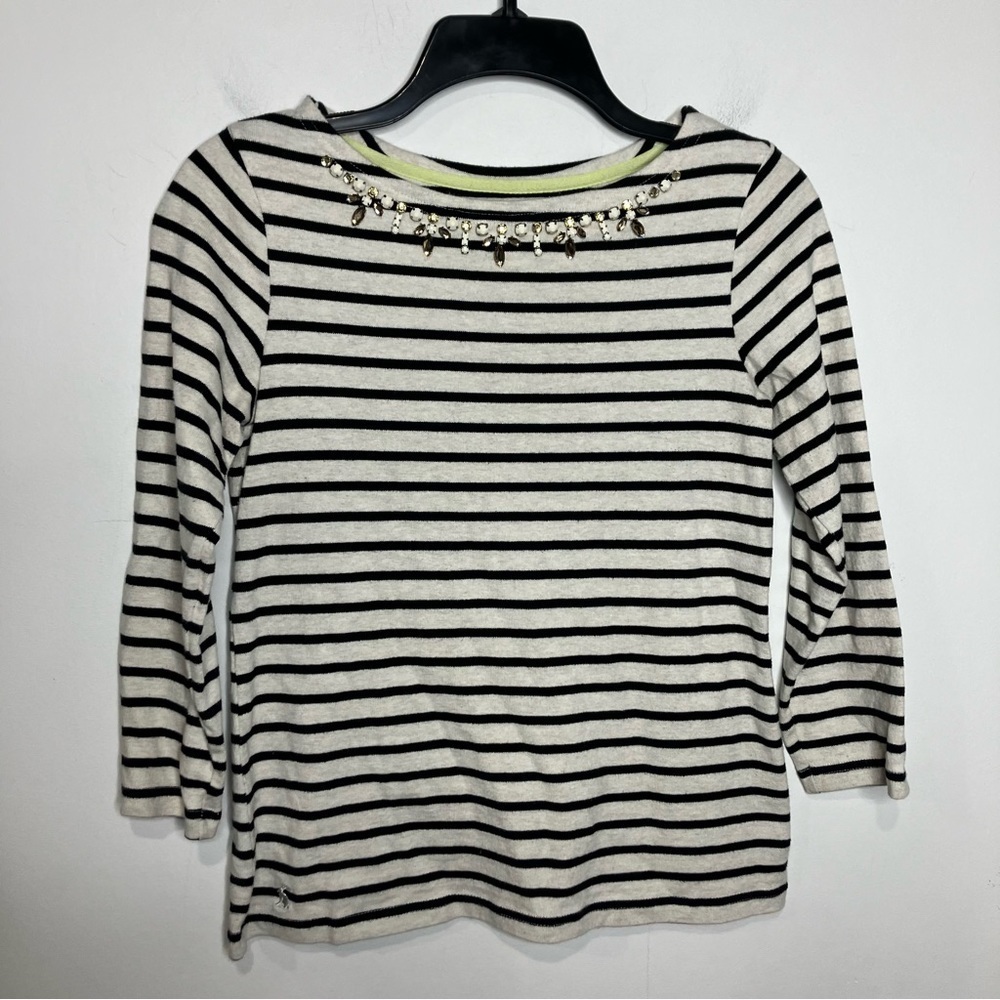 Joules striped top with 3/4 sleeves and jeweled neckline size 2